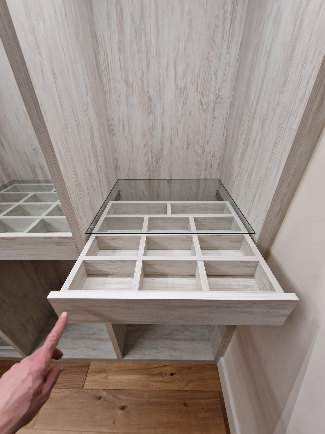Glass-topped drawer